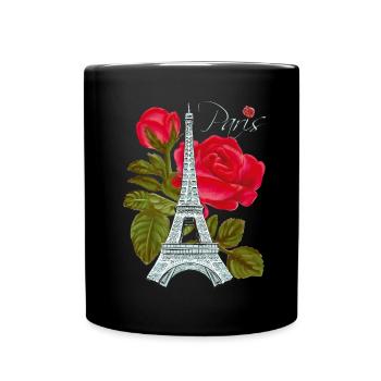 Liebes-Paris-Eiffelturm mit Rosen-Franzosen-Liebes - Tasse einfarbig - Schwarz - Vorne