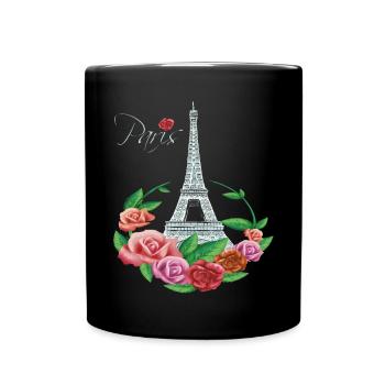 Eiffel Tower Blooms Paris with Rose French Franks - Full Colour Mug - black - Front