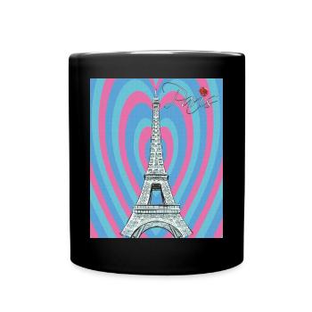 Eiffel Tower-Retro Heart-Paris-Roses-French Lie - Full Colour Mug - black - Front