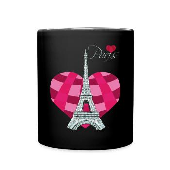 Paris-Herz-Liebes-Eiffelturm-Frankreich-Andenken-f - Tasse einfarbig - Schwarz - Vorne