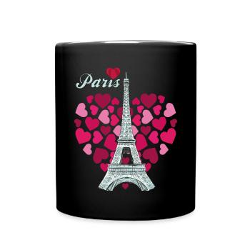 Französische Liebe Liebes-Paris-Herz-Eiffelturm-An - Tasse einfarbig - Schwarz - Vorne