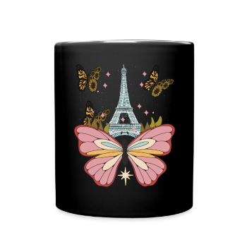 Butterfly Paris Night Sky Eiffel Tower Love F - Full Colour Mug - black - Front