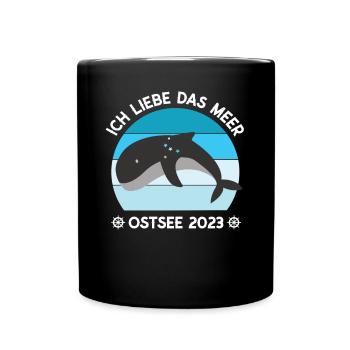 Ostsee 2023 Urlaub Ich liebe das Meer Schweinswal - Tasse einfarbig - Schwarz - Vorne