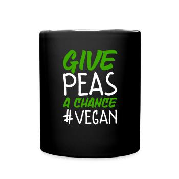 Erbsen eine Chance geben Lustig Vegan - Tasse einfarbig - Schwarz - Vorne