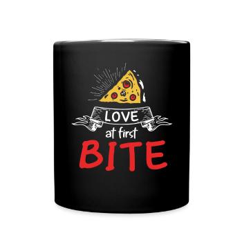 L'amour à la première bouchée Fabrication de pizza drôle - Mug uni - noir - Devant