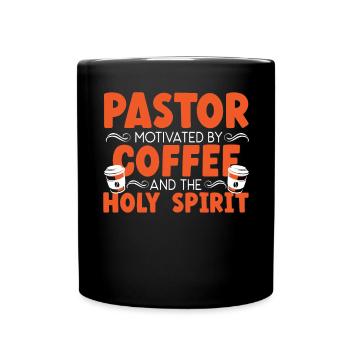 Pastor motiviert durch Kaffee und den Heiligen Geist - Tasse einfarbig - Schwarz - Vorne