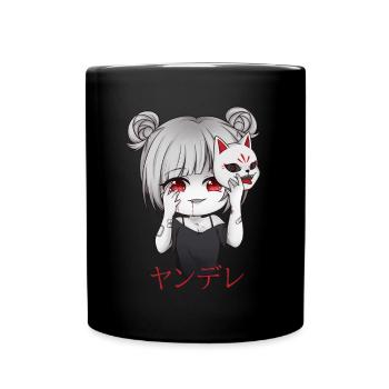 Yandere Anime Girl Kitsune Mask Otaku Kawaii - Full Colour Mug - black - Front