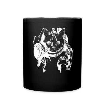 DJ Katze in Weiß - Tasse einfarbig - Schwarz - Vorne