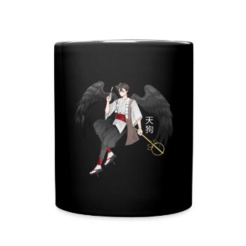 Japanischer Tengu Engel im Anime Design - Tasse einfarbig - Schwarz - Vorne