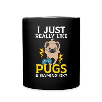 J’aime vraiment les carlins et les jeux vidéo ok - Mug uni - noir - Devant