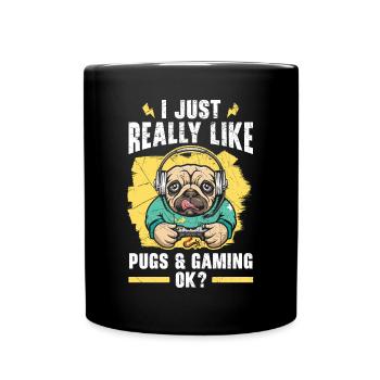 J’aime vraiment les carlins et les jeux vidéo ok - Mug uni - noir - Devant