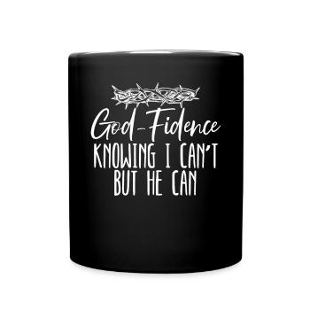 God-fidence Knowing I Can't But He Can Christian - Full Colour Mug - black - Front