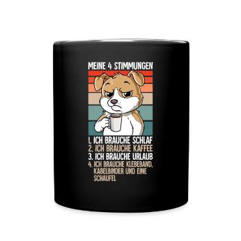 Meine 4 Stimmungen Kaffee Hund - Tasse einfarbig - Schwarz - Vorne