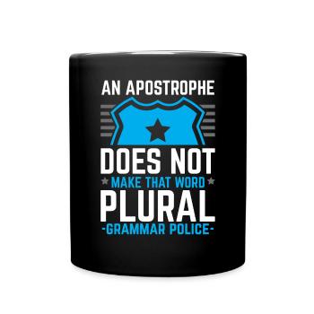 Grammar Police English Writing Teacher Apostrophe - Full Colour Mug - black - Front