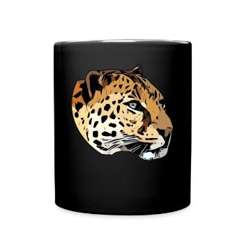 Leopard Tierkopf Raubtier Tiermotiv mit Wildtieren - Tasse einfarbig - Schwarz - Vorne