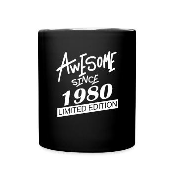 1980 Geschenk - Tasse einfarbig - Schwarz - Vorne