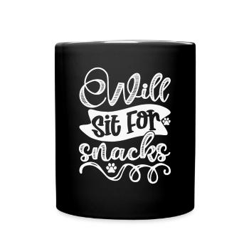 Sitzt für Leckerlis - Tasse einfarbig - Schwarz - Vorne