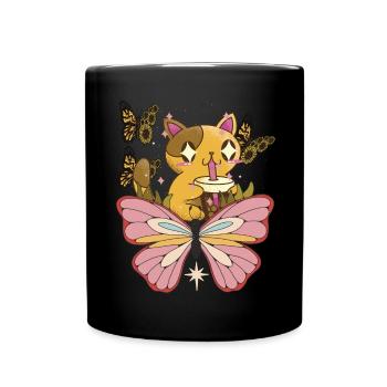 Chat avec papillon tournesol chat mignon - Mug uni - noir - Devant