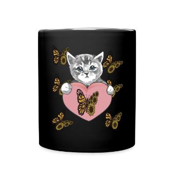 Tournesol Chat Papillon Chaton Bébé L - Mug uni - noir - Devant