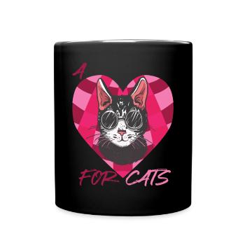 Love Cat Kitten with Heart-Cat Love Cool - Full Colour Mug - black - Front