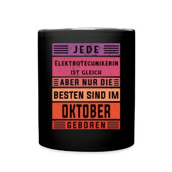 Elektriker Geburtstag Oktober geboren - Tasse einfarbig - Schwarz - Vorne