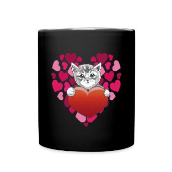 Cute kitten baby with a heart for Cat Tomcat Kat - Full Colour Mug - black - Front