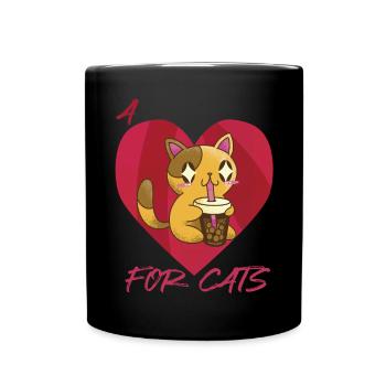 Herz für Katzen Nettes Kätzchenbaby mit Tee Ich li - Tasse einfarbig - Schwarz - Vorne