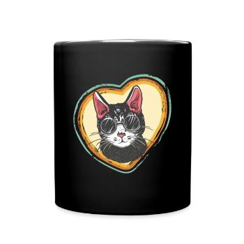 Heart Retro with Cool Cat Tomcat Bengal Cat Love Ca - Full Colour Mug - black - Front
