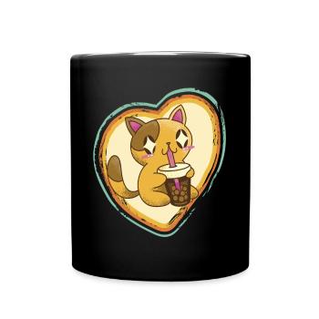 Cute cat in retro heart Cat love with cats - Full Colour Mug - black - Front