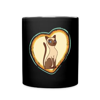 Siamesische Katze Retro Herz Ich liebe Katzen Tomc - Tasse einfarbig - Schwarz - Vorne