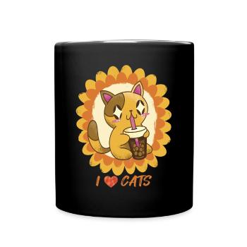 Tournesol avec chat mignon Amour Chat Bengale - Mug uni - noir - Devant