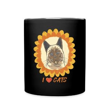 I love Cat Sunflower and Bengal Cat Nice - Full Colour Mug - black - Front