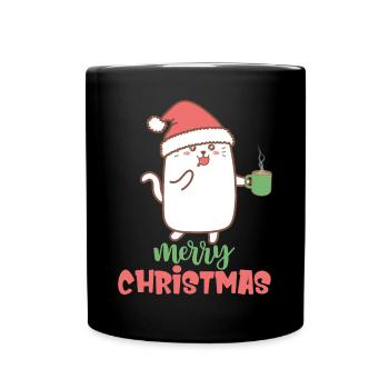 Katze Weihnachten Merry Christmas Party Santa Coff - Tasse einfarbig - Schwarz - Vorne
