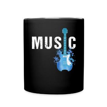 Musikgitarre akustische Elektrikgitarrist Aquarell - Tasse einfarbig - Schwarz - Vorne