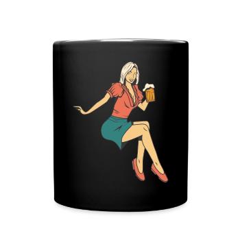 Woman with beer - Full Colour Mug - black - Front