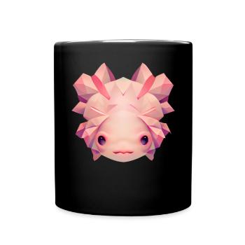 Netter Axolotl Polygon Low Poly Salamander Gesicht - Tasse einfarbig - Schwarz - Vorne