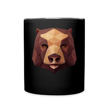Geometrischer Bärenkopf Polygon niedriger Polybär - Tasse einfarbig - Schwarz - Vorne