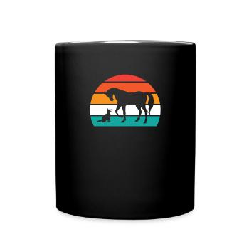Pferde Hunde Retro Pferd Hund Vintage - Tasse einfarbig - Schwarz - Vorne
