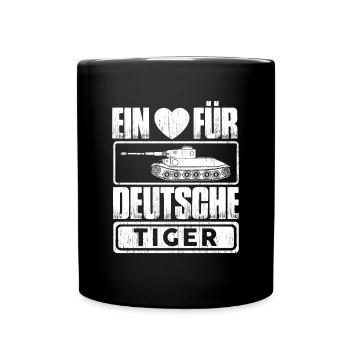 Ein Herz für Deutsche Tiger Panzer Bundeswehr - Tasse einfarbig - Schwarz - Vorne
