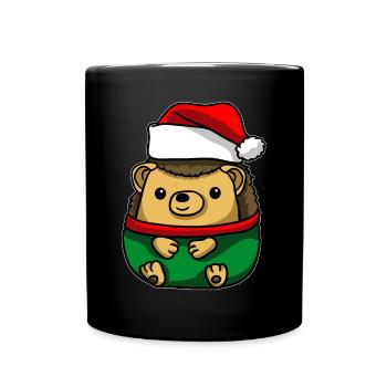 Hedgehog with Christmas Hat Christmas Costume - Full Colour Mug - black - Front
