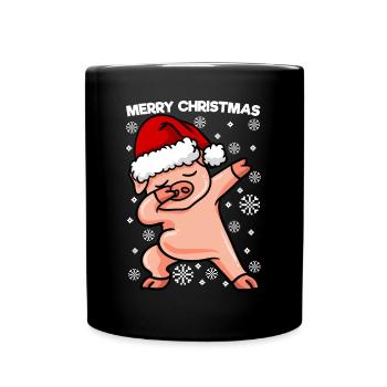 Dabbing Schwein Merry Christmas - Tasse einfarbig - Schwarz - Vorne