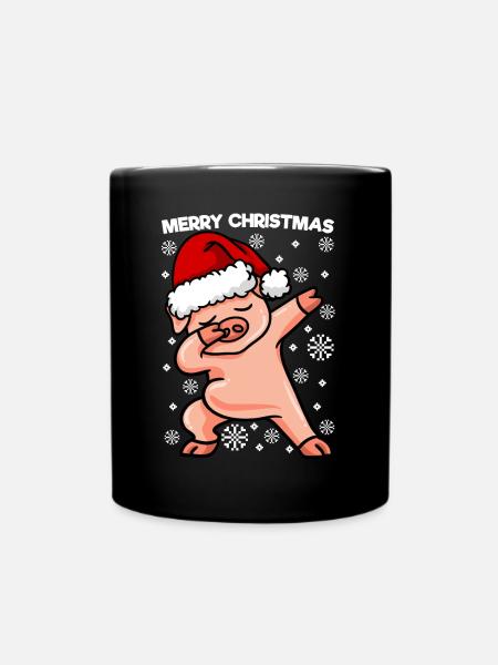 Dabbing Pig Merry Christmas - Full Colour Mug - black