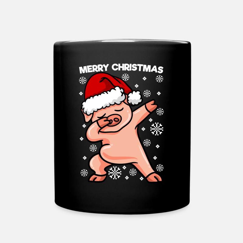 Dabbing Pig Merry Christmas - Full Colour Mug - black
