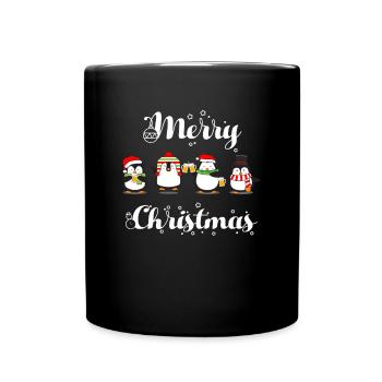 Merry Christmas Lustiger Pinguin Bier - Tasse einfarbig - Schwarz - Vorne
