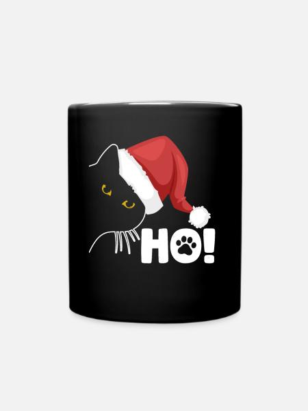 Weihnachten Ho! Lustige Versteckte Katze - Tasse einfarbig - Schwarz