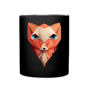 Süßes Polygon Fuchskopf niedriges Poly -Tier - Tasse einfarbig - Schwarz - Vorne