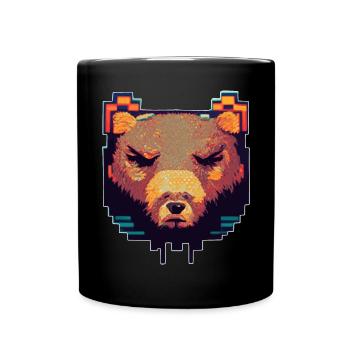 Bear Head Pixel Art 8 -Bit -Retro -Videospiel - Tasse einfarbig - Schwarz - Vorne