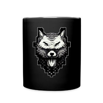 Wolf Head Pixel Art 8 -Bit -Retro -Videospiel - Tasse einfarbig - Schwarz - Vorne