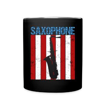 Amerikanische Flagge Vintage Saxophon Jazz Player - Tasse einfarbig - Schwarz - Vorne