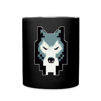 Pixel Art Wolf Head 8 -Bit -Retro -Videospiel - Tasse einfarbig - Schwarz - Vorne